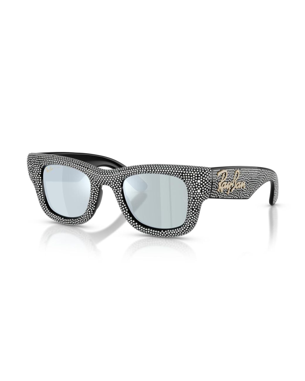Ray-Ban Black Wayfarer Puffer Crystal Pavè Edition Sunglasses Frame Green Lenses