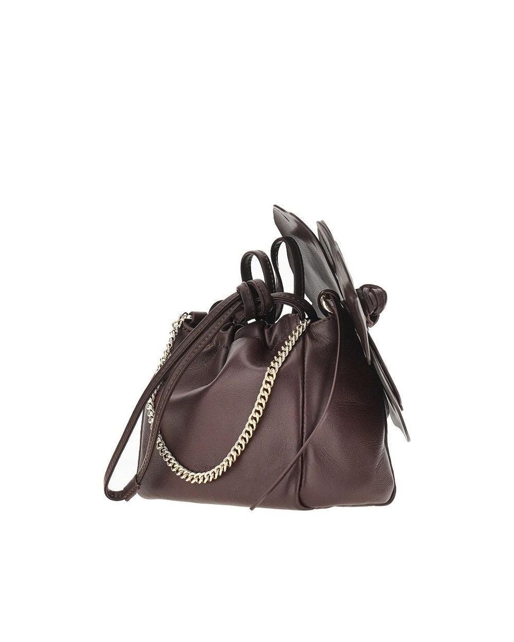 Pinko Brown Nappa Leather Bucket Bag With Flower