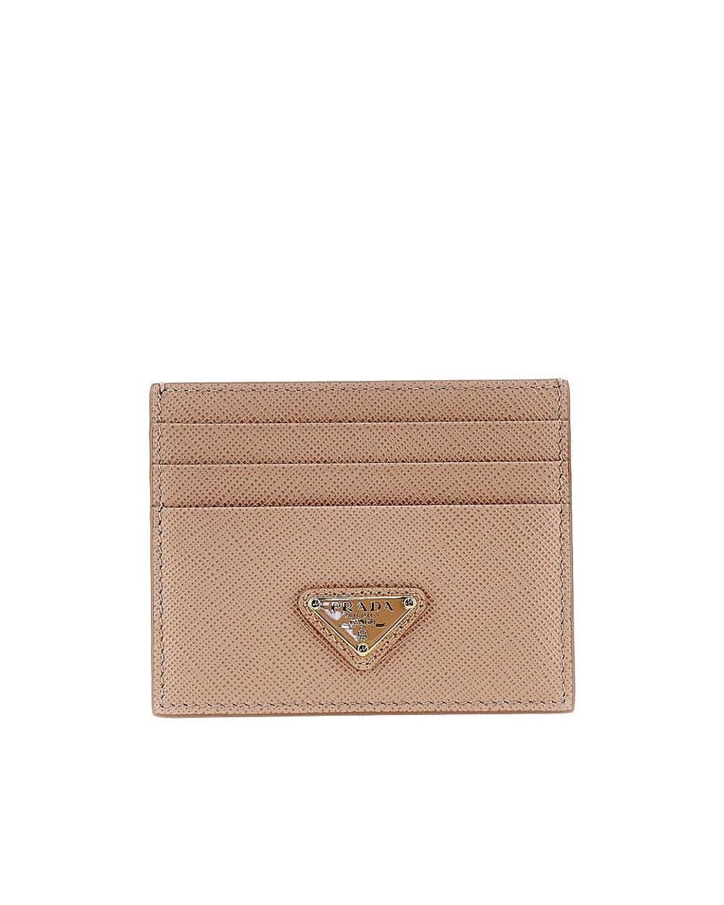 Prada Natural Saffiano Leather Cardholder With Logo