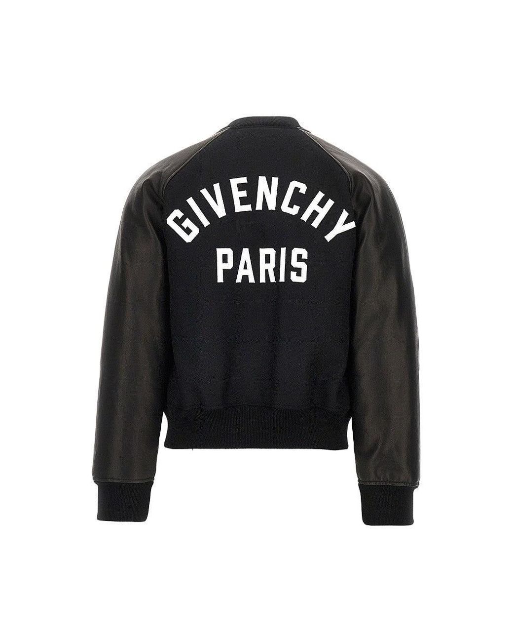 Givenchy Black Wool And Leather Bomber With Logo Patch for men