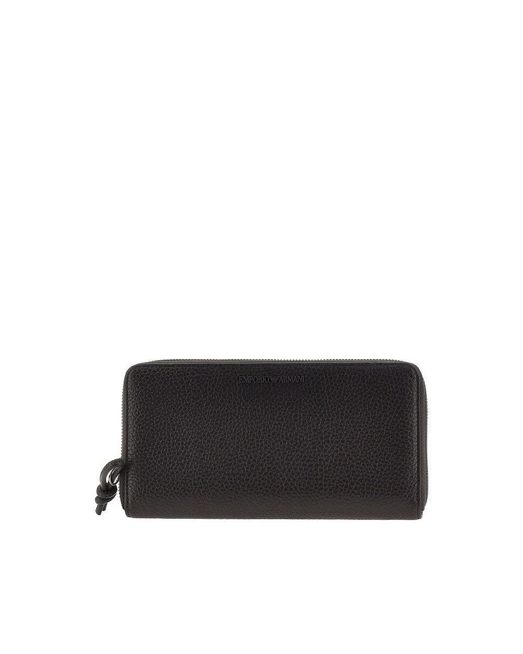 Emporio Armani Black Grained Leather Zip-Around Wallet for men