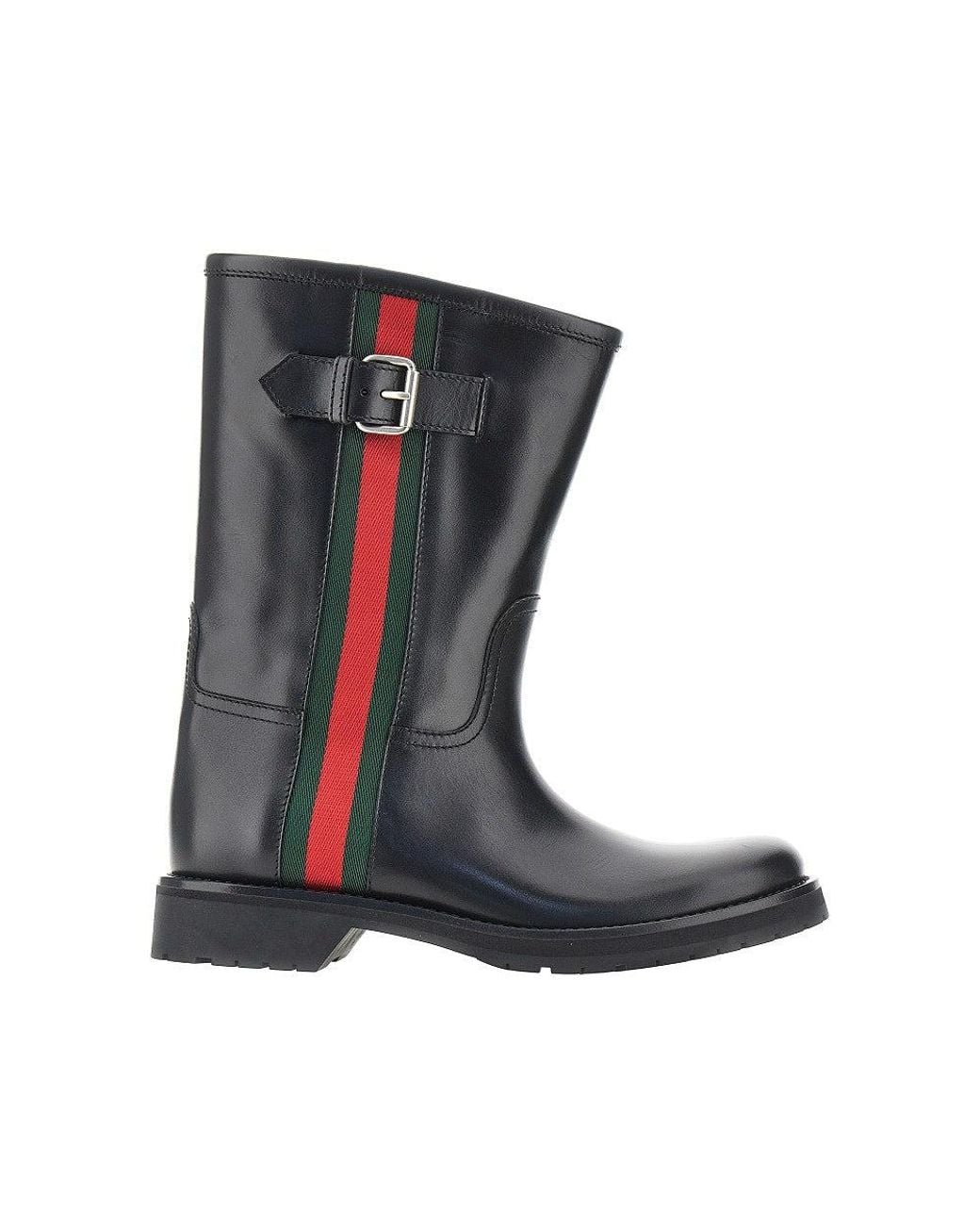 Gucci Black Leather Boots With Web Intarsia for men