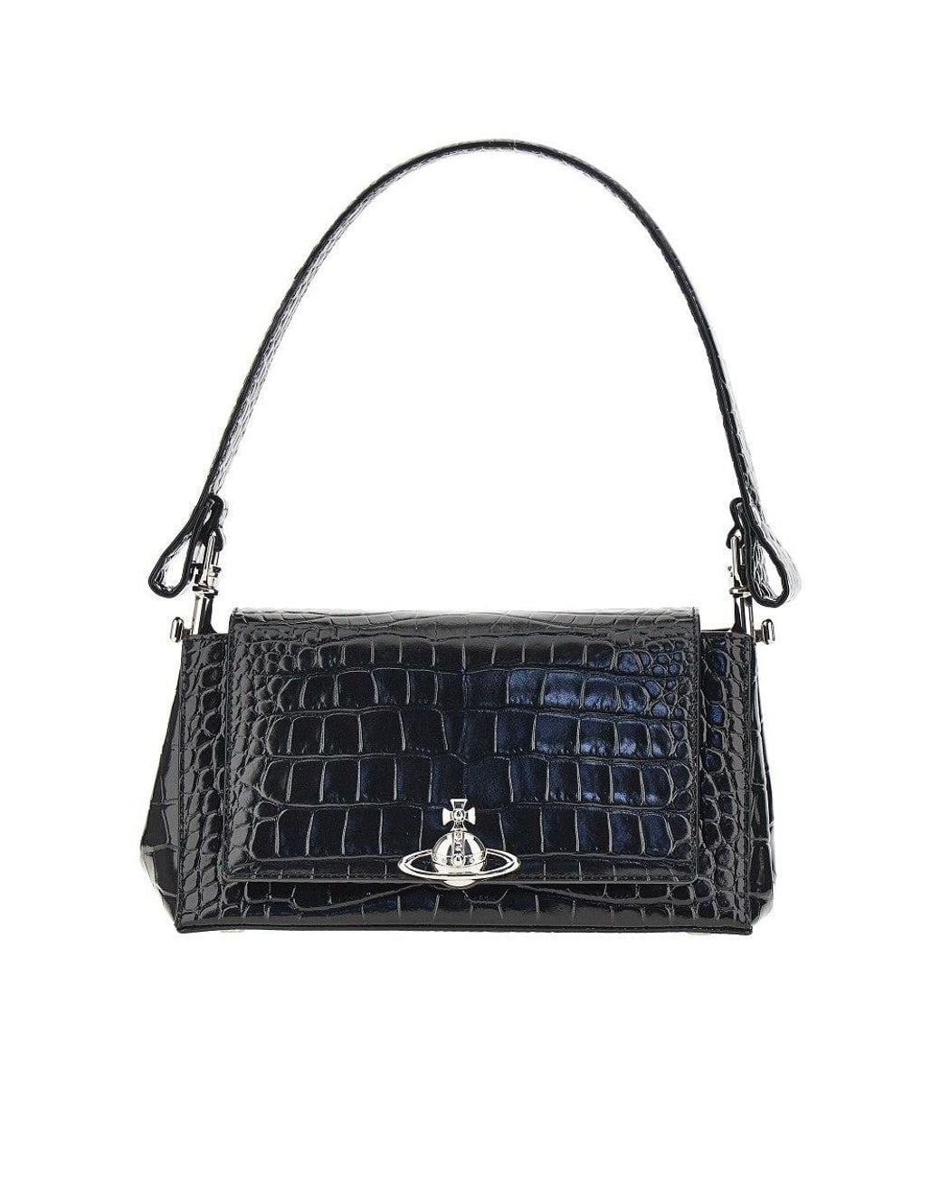 Vivienne Westwood Black Croco-Embossed Leather Medium 'Hazel' Bag
