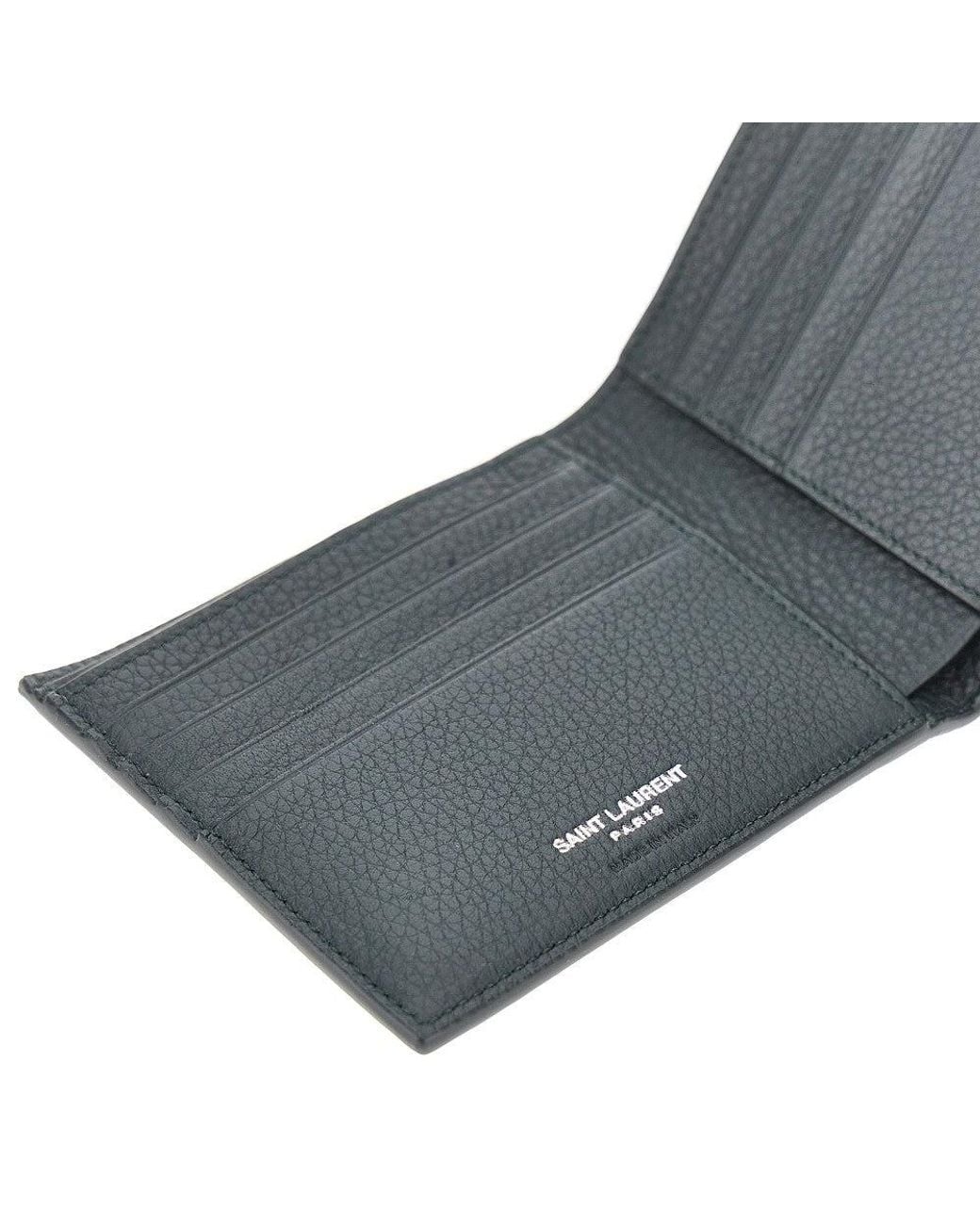 Saint Laurent Gray Grained Leather Bi-Fold Wallet for men