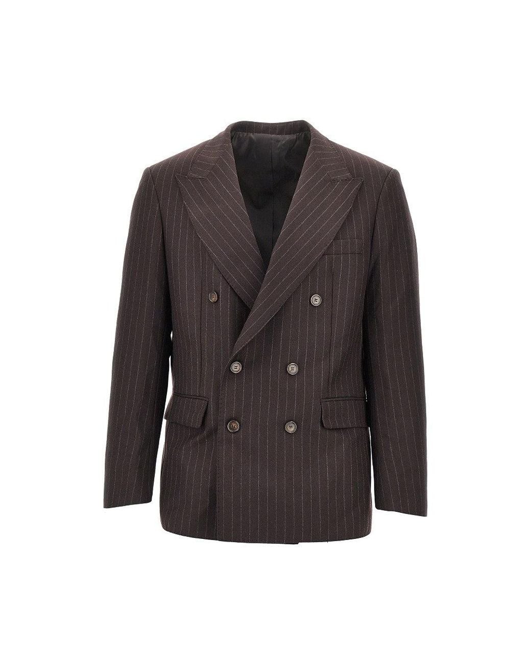 MARSĒM Black Pinstriped Wool-Blend Double-Breasted Jacket for men
