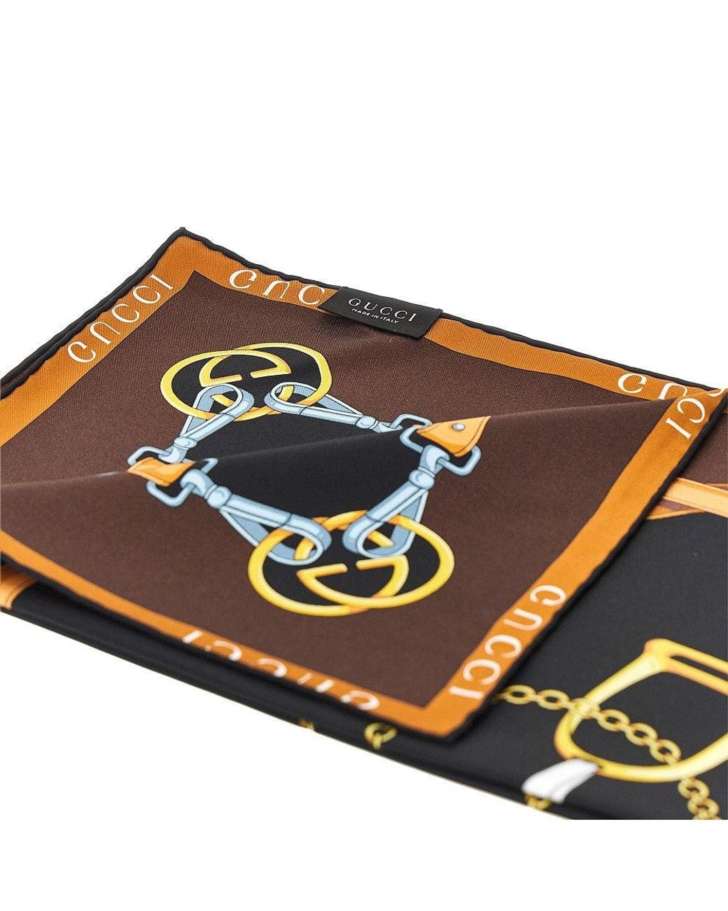 Gucci Blue Silk Twill Scarf With Horsebit Print