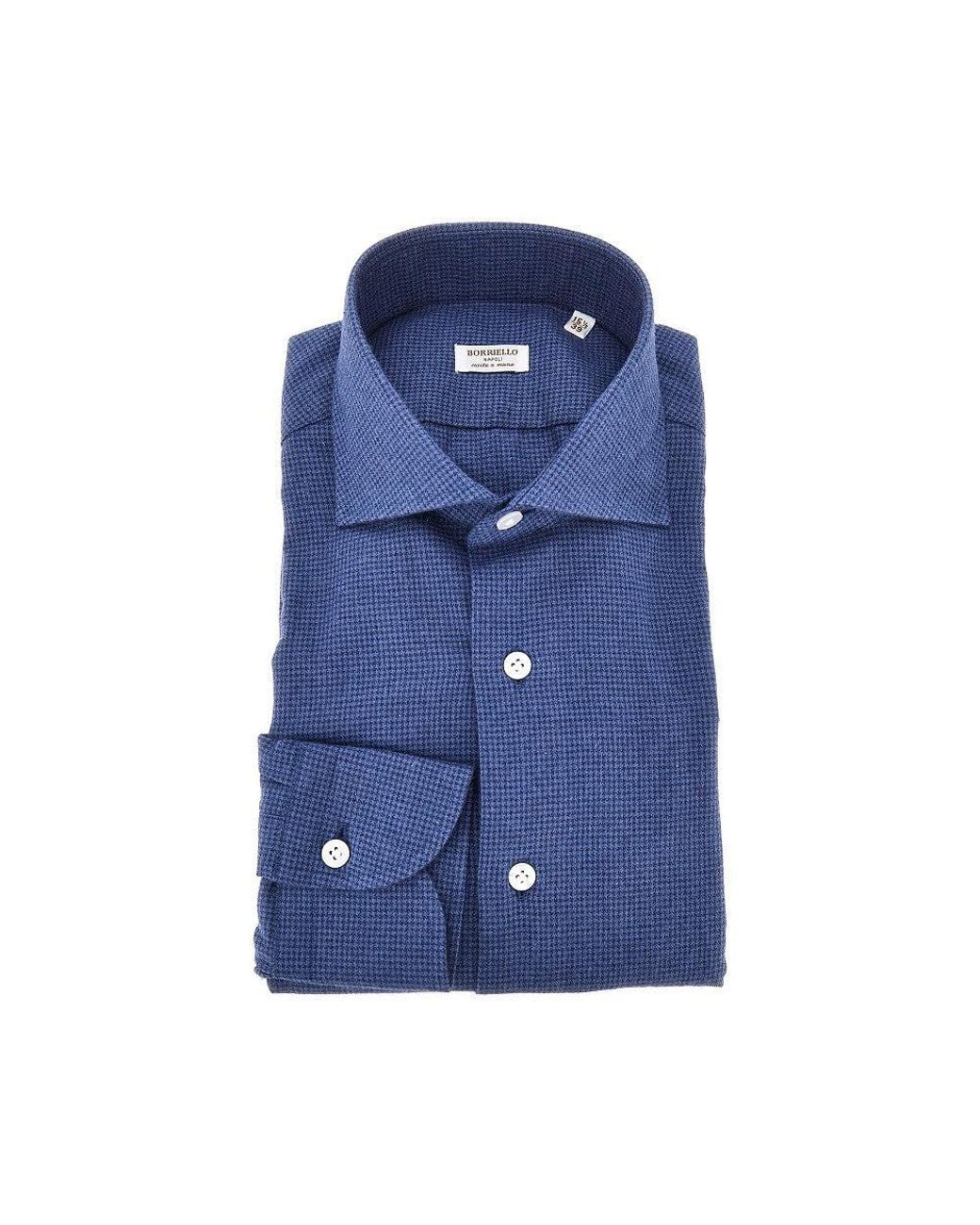 Borriello Blue Houndstooth Flannel Shirt for men