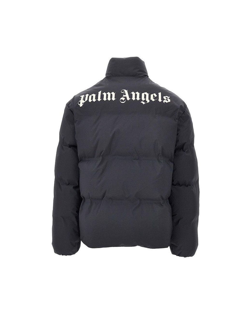 Palm Angels Blue Logo Print Track Puffer Jacket for men