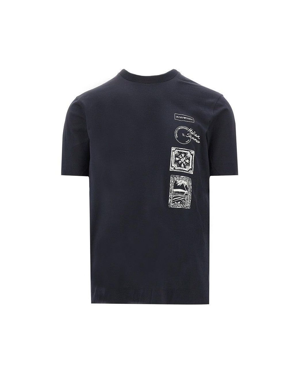 Emporio Armani Blue Printed And Embroidered T-Shirt for men