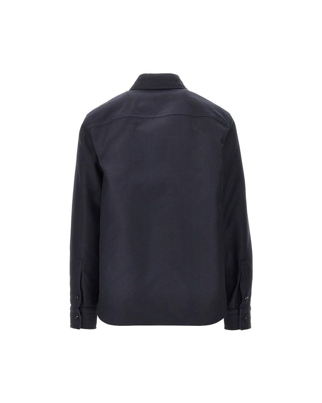 Bottega Veneta Blue Gabardine Overshirt With Leather Details for men