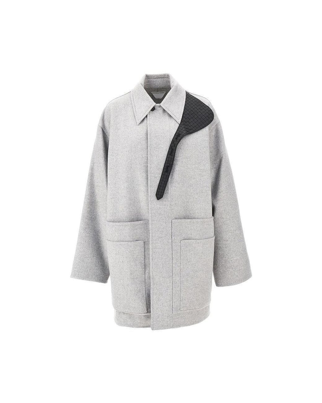 Bottega Veneta Gray Double Coat With Intrecciato Leather Strap