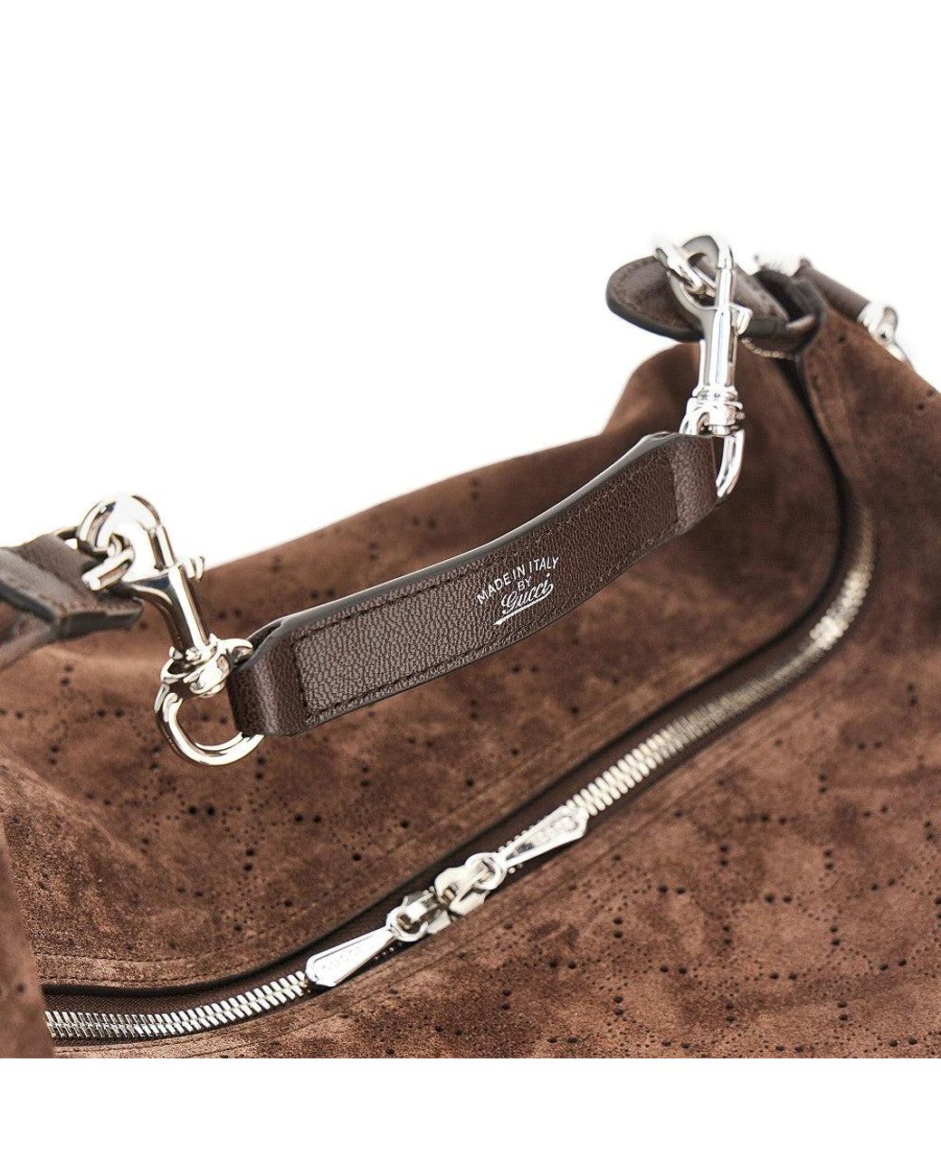 Gucci Brown Openworked Suede Medium 'Brera' Bag for men