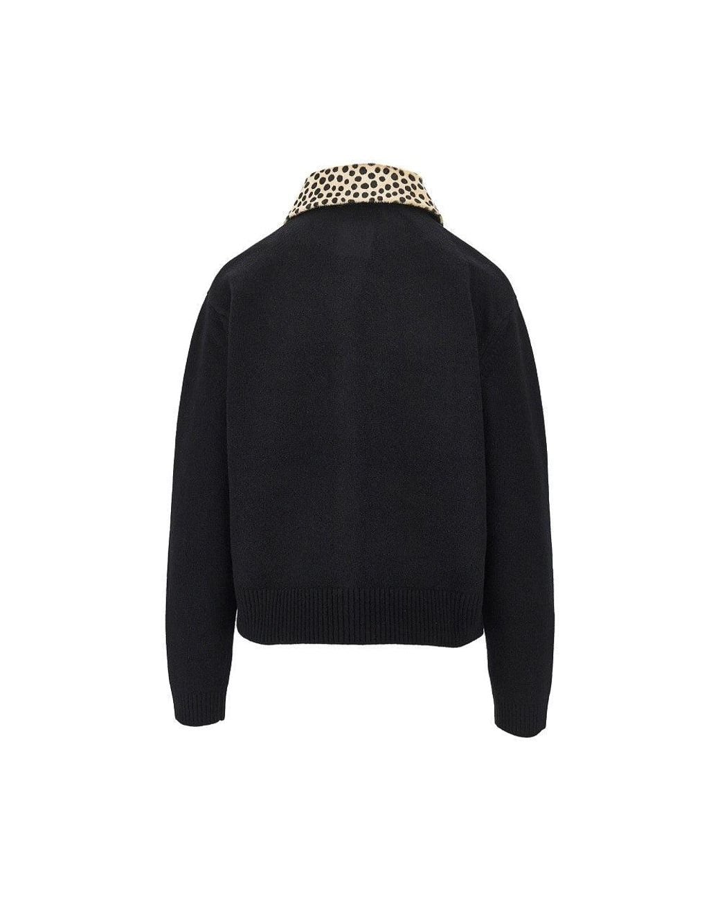 Rohe Black Cheetah-Print Collar Wool Cardigan