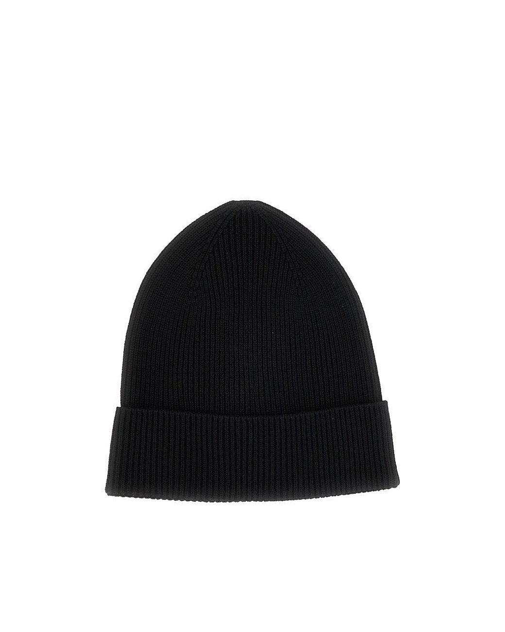 Moncler Black Wool Beanie Hat With Logo Patch for men