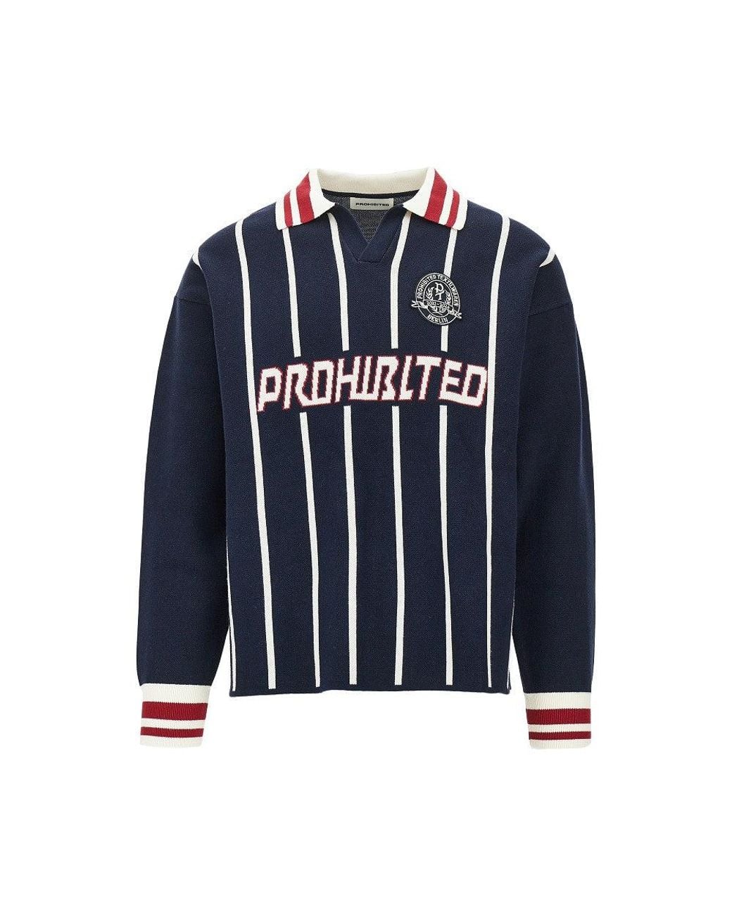 Prohibited Blue 'Field Numbers' Knitted Polo Sweater for men