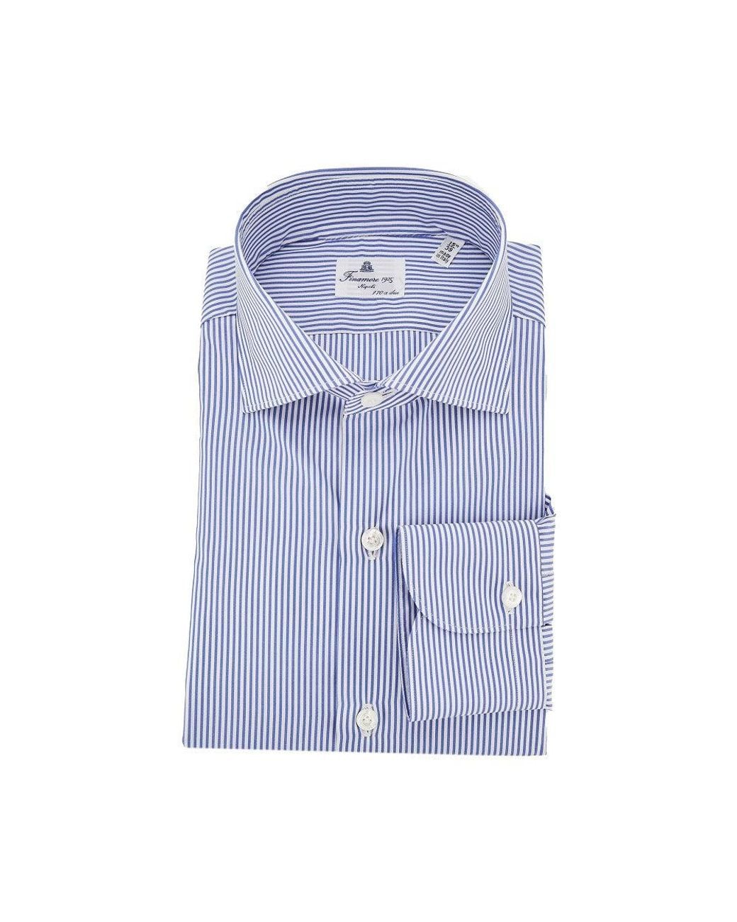 Finamore 1925 Blue 170 Two-Ply Cotton Poplin Shirt for men