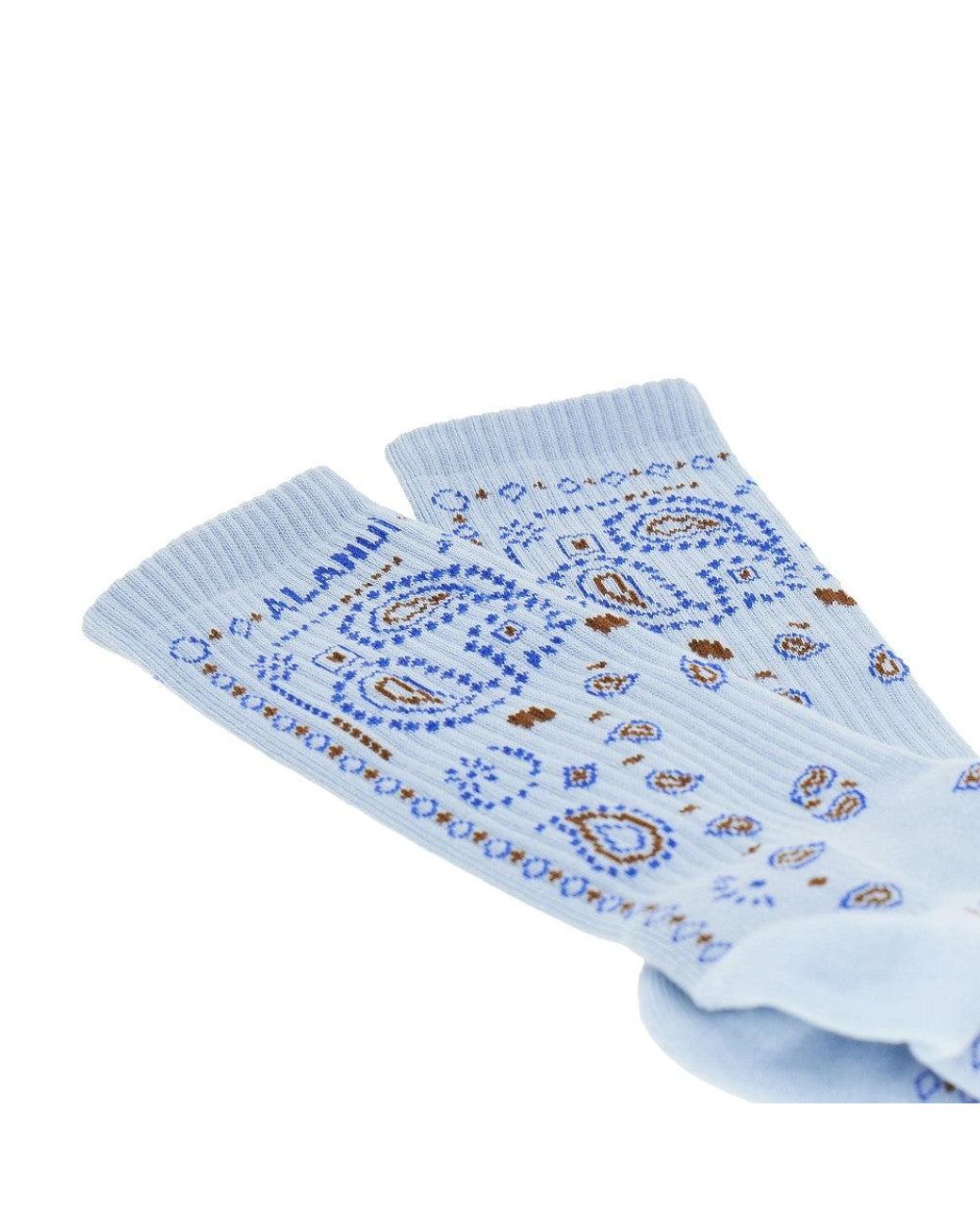 Alanui Blue Cotton-Blend Socks With Bandana Motif