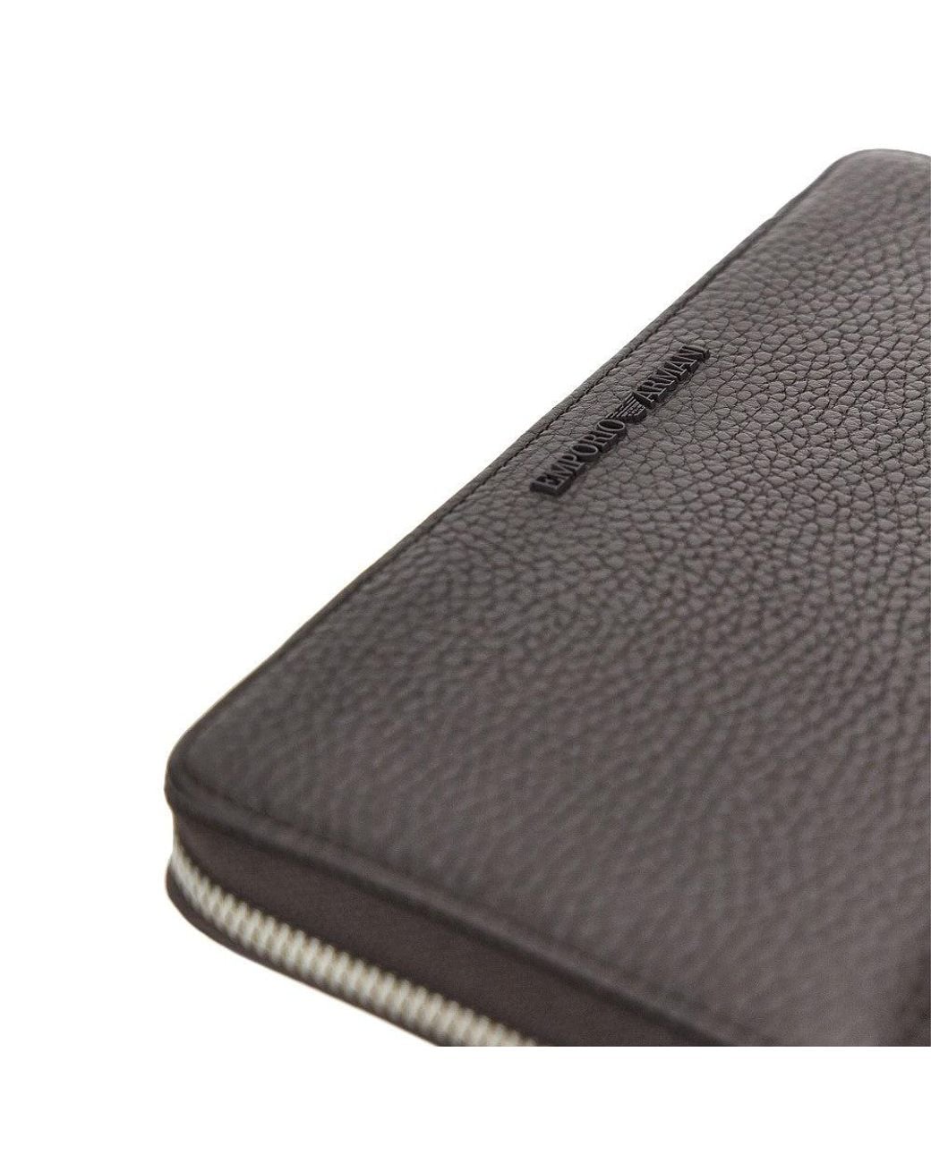 Emporio Armani Black Grained Leather Zip-Around Wallet for men