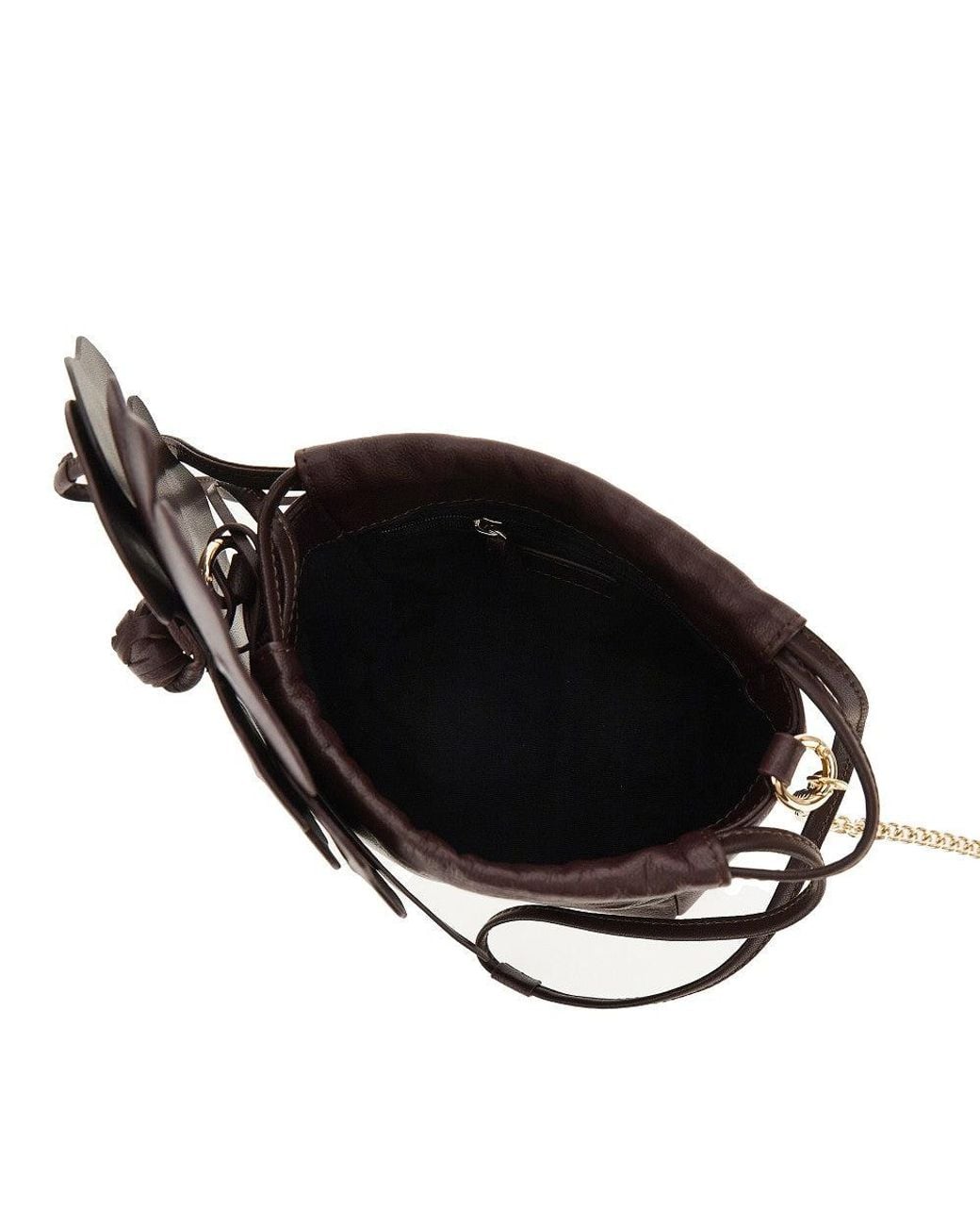 Pinko Brown Nappa Leather Bucket Bag With Flower