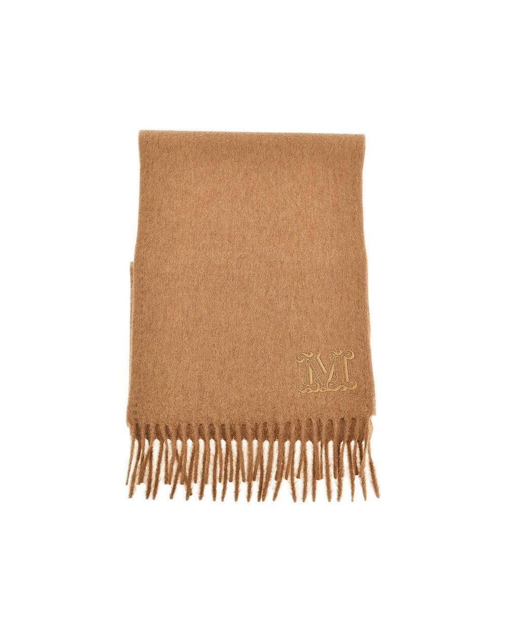 Max Mara Brown Monogram Embroidery Cashmere Scarf