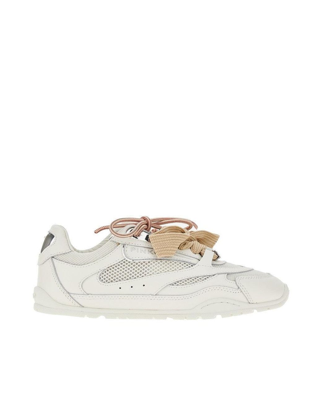 Pinko White Leather And Mesh Sneakers
