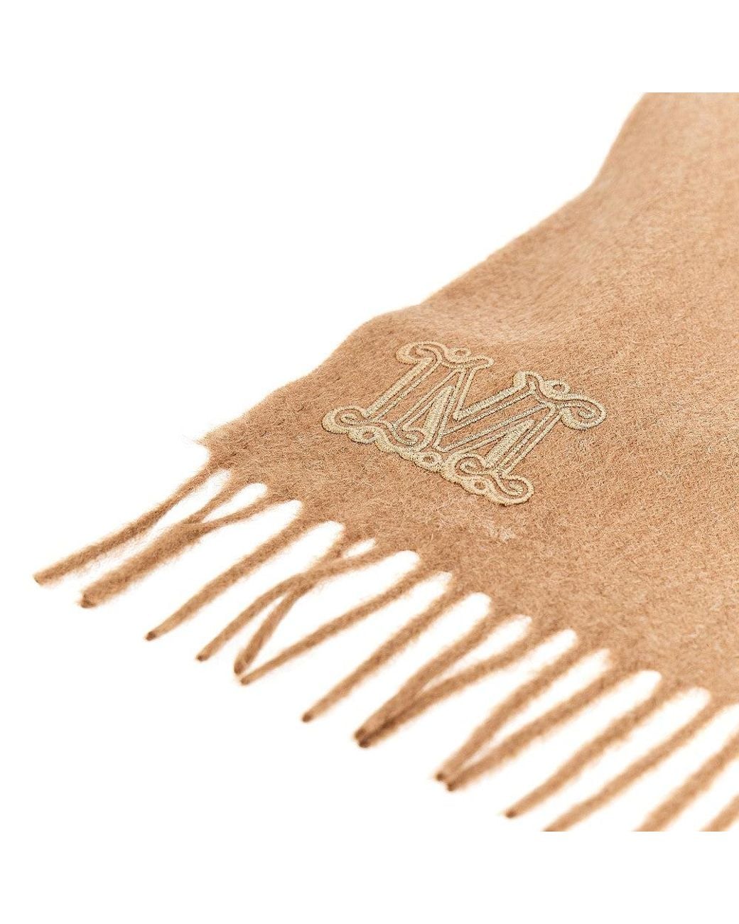 Max Mara Brown Monogram Embroidery Cashmere Scarf