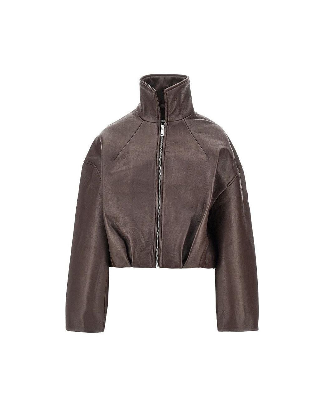ROTATE BIRGER CHRISTENSEN Brown Leather Boxy Jacket