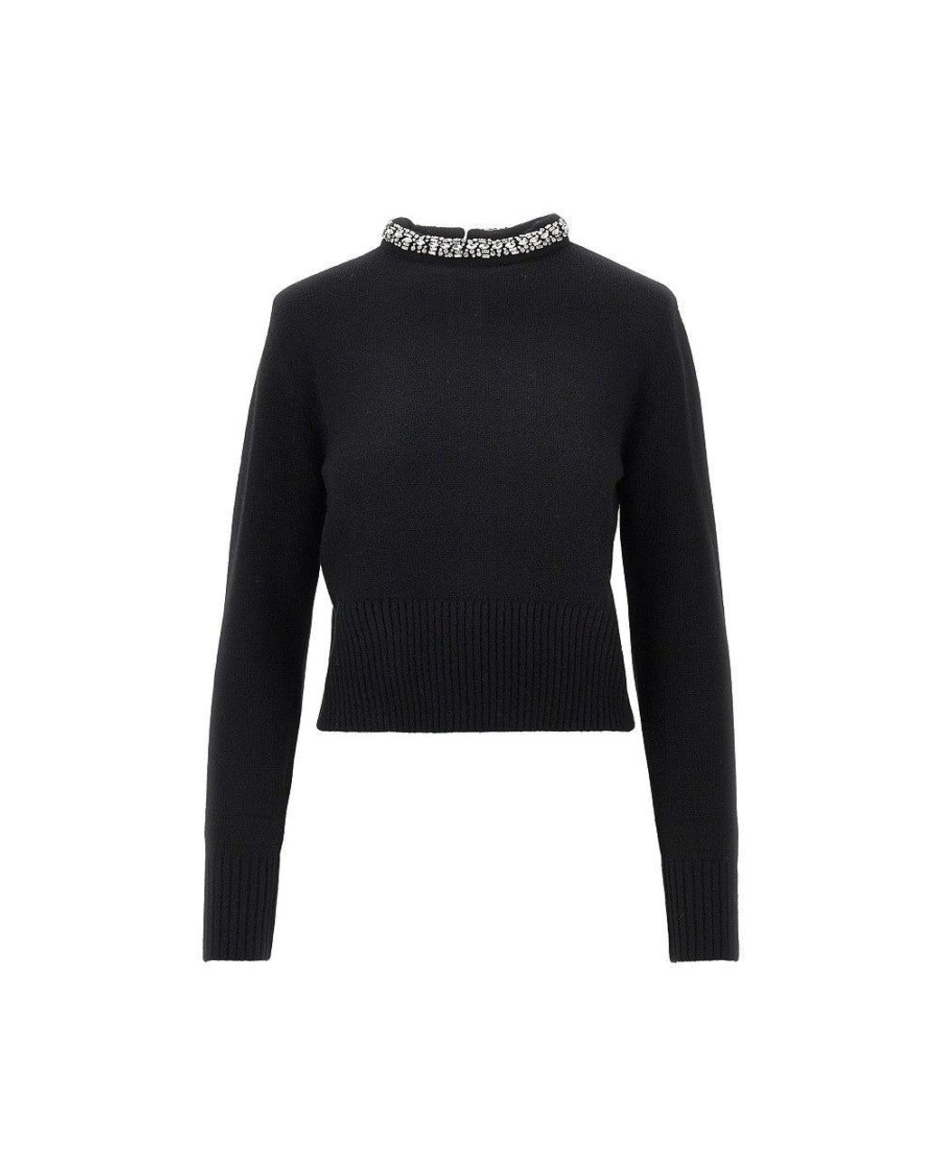 Pinko Black Knitted Crewneck Sweater With Crystals