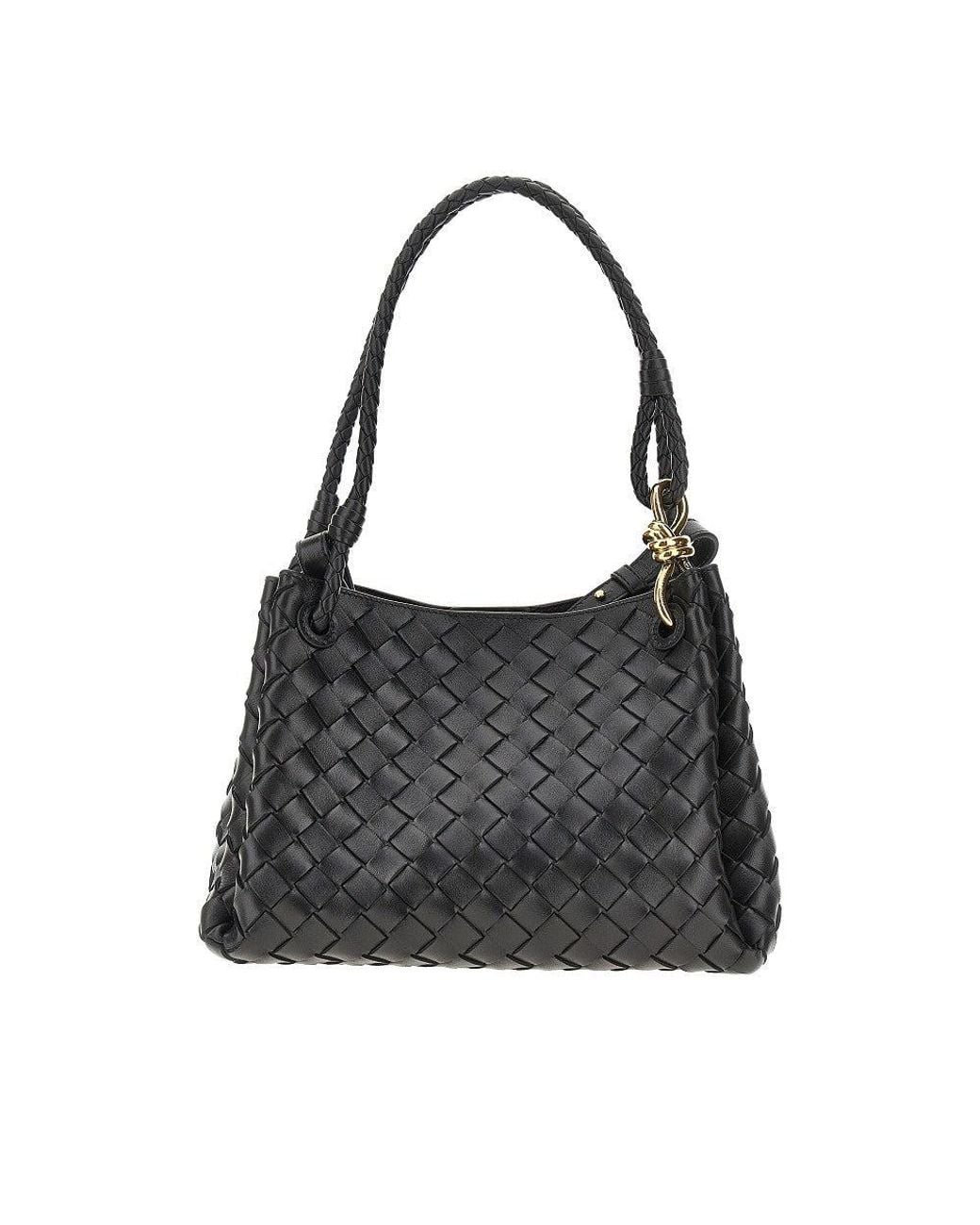 Bottega Veneta Black Intrecciato Leather Medium 'Parachute' Bag