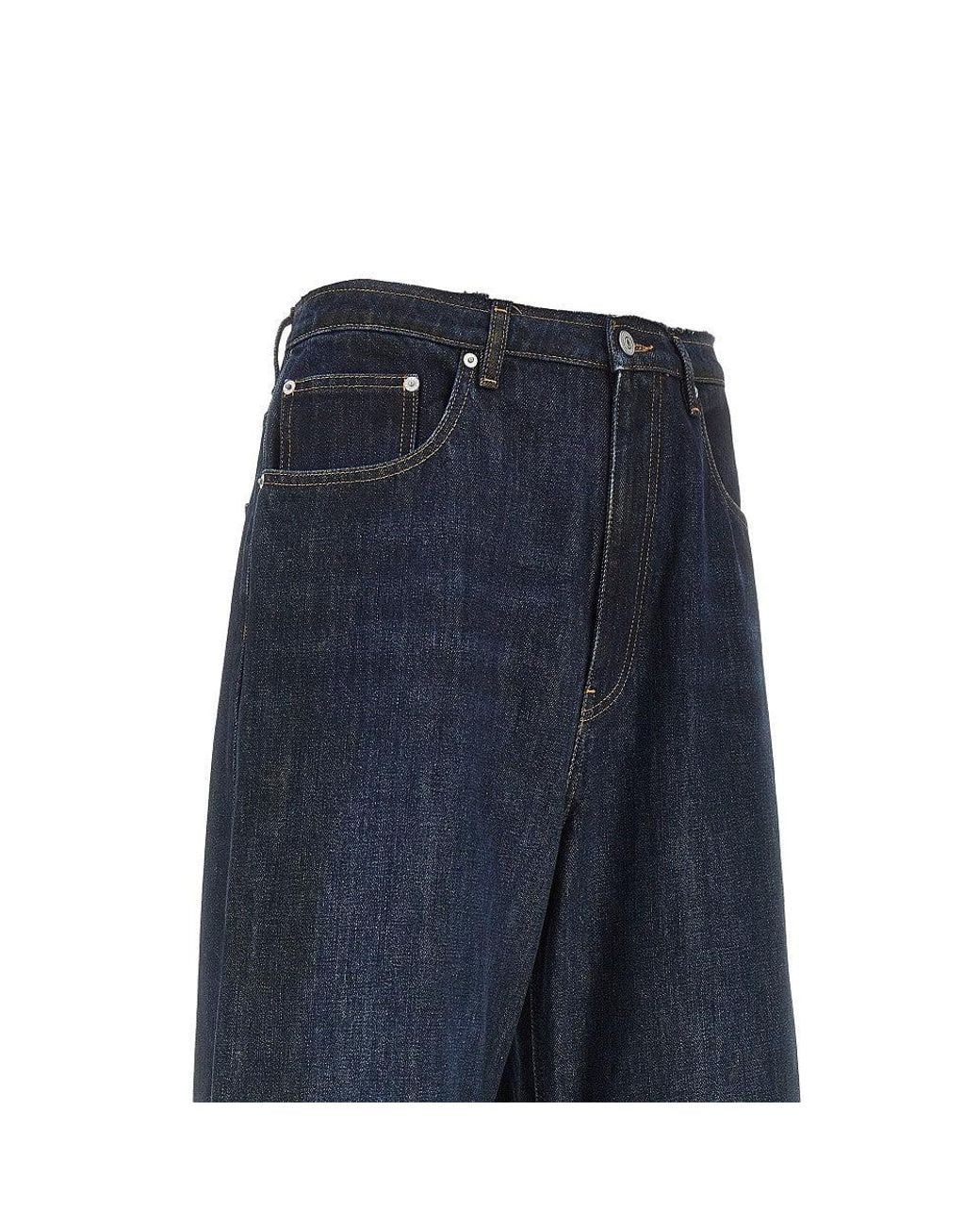 MM6 by Maison Margiela Blue Wide Leg Jeans With Raw-Cut Waistline for men