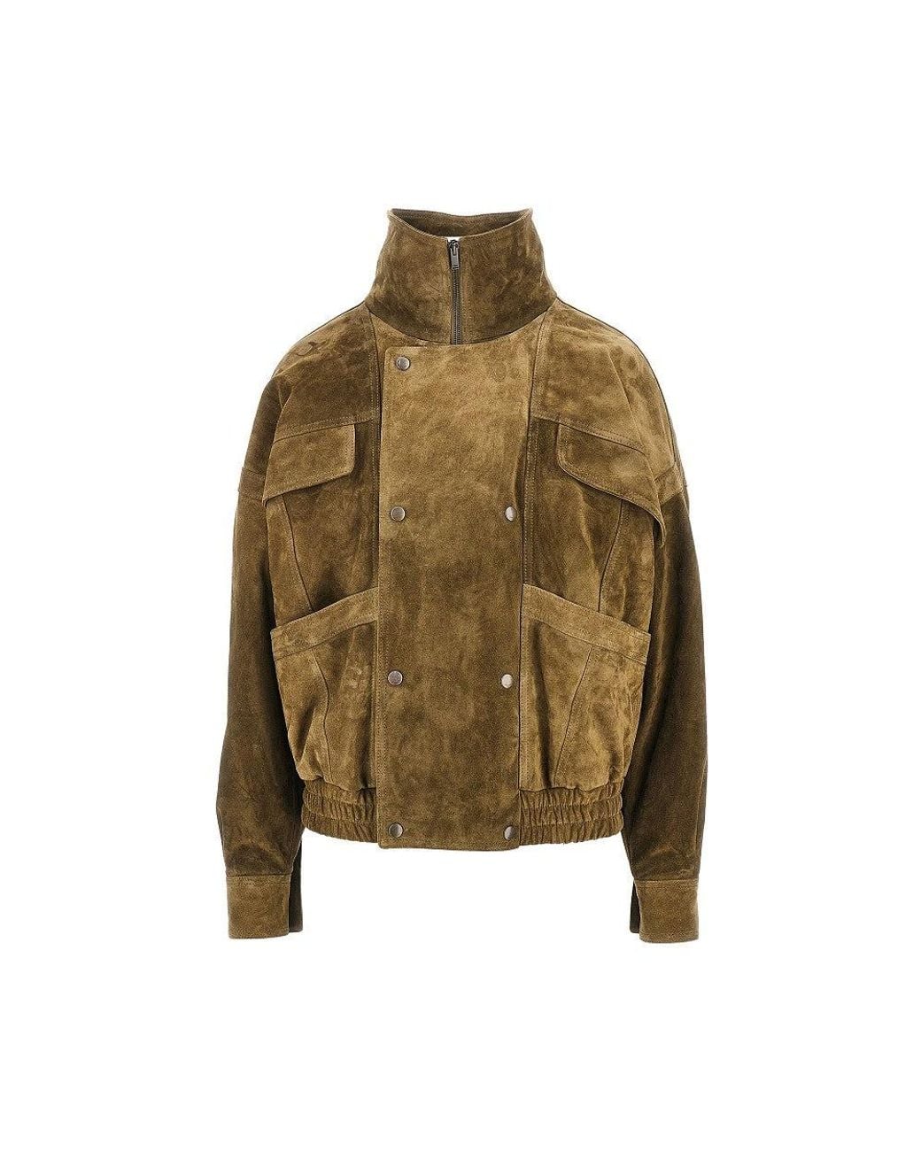 Saint Laurent Green Oversized Suede Leather Bomber Jacket