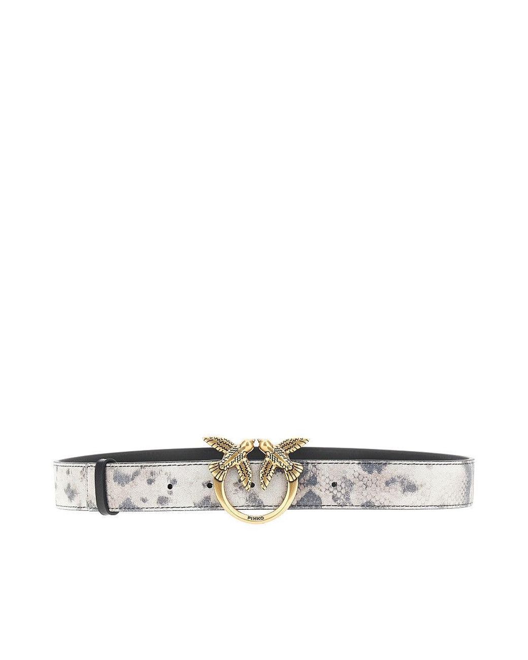 Pinko Metallic Love Birds Leather Belt