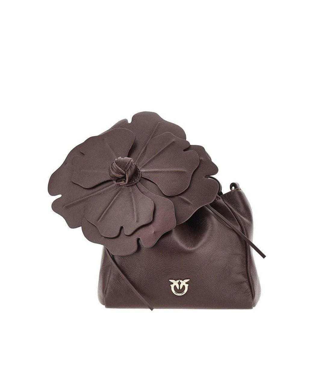 Pinko Brown Nappa Leather Bucket Bag With Flower