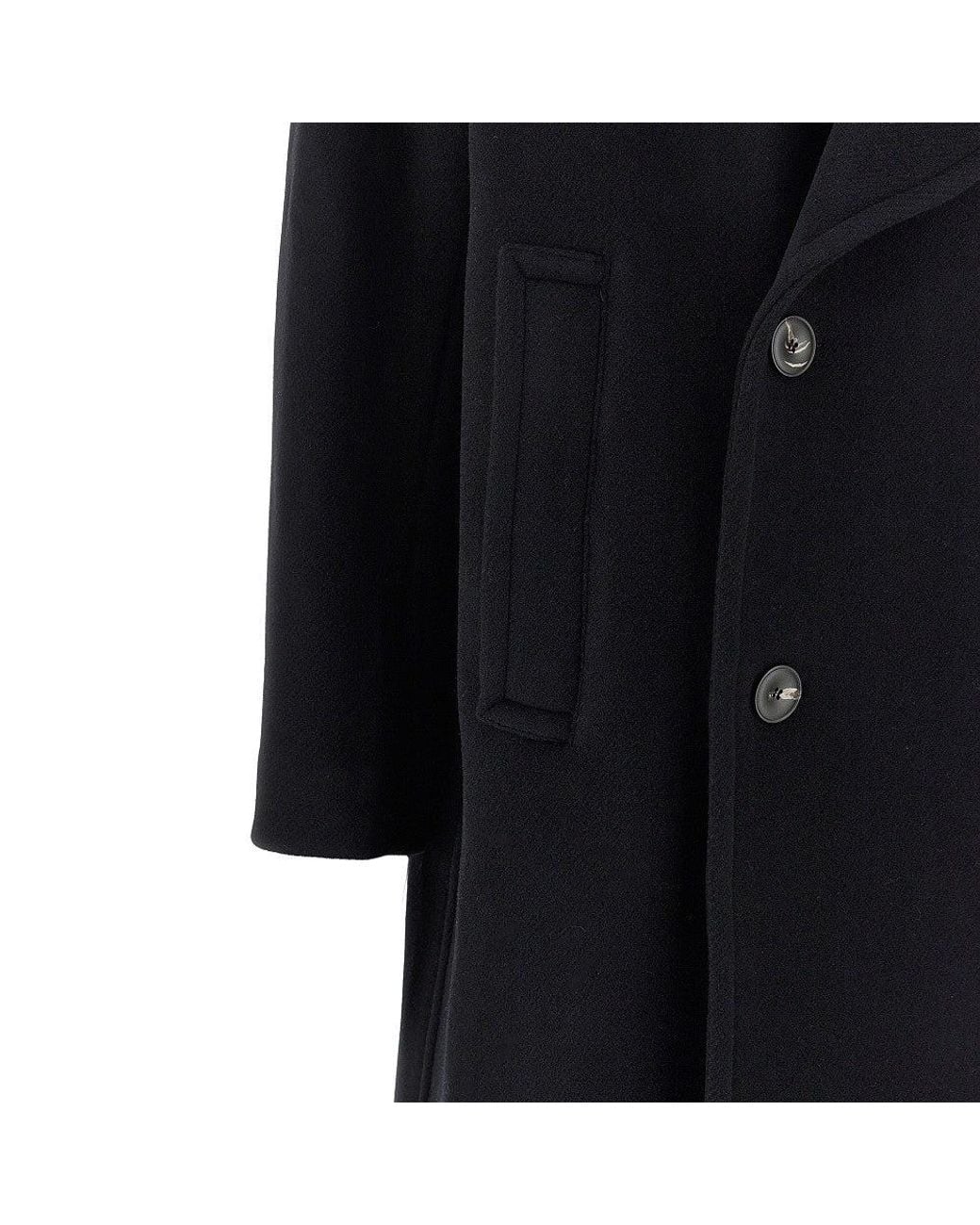 sunflower Black Wool-Blend Double-Breasted Overcoat for men