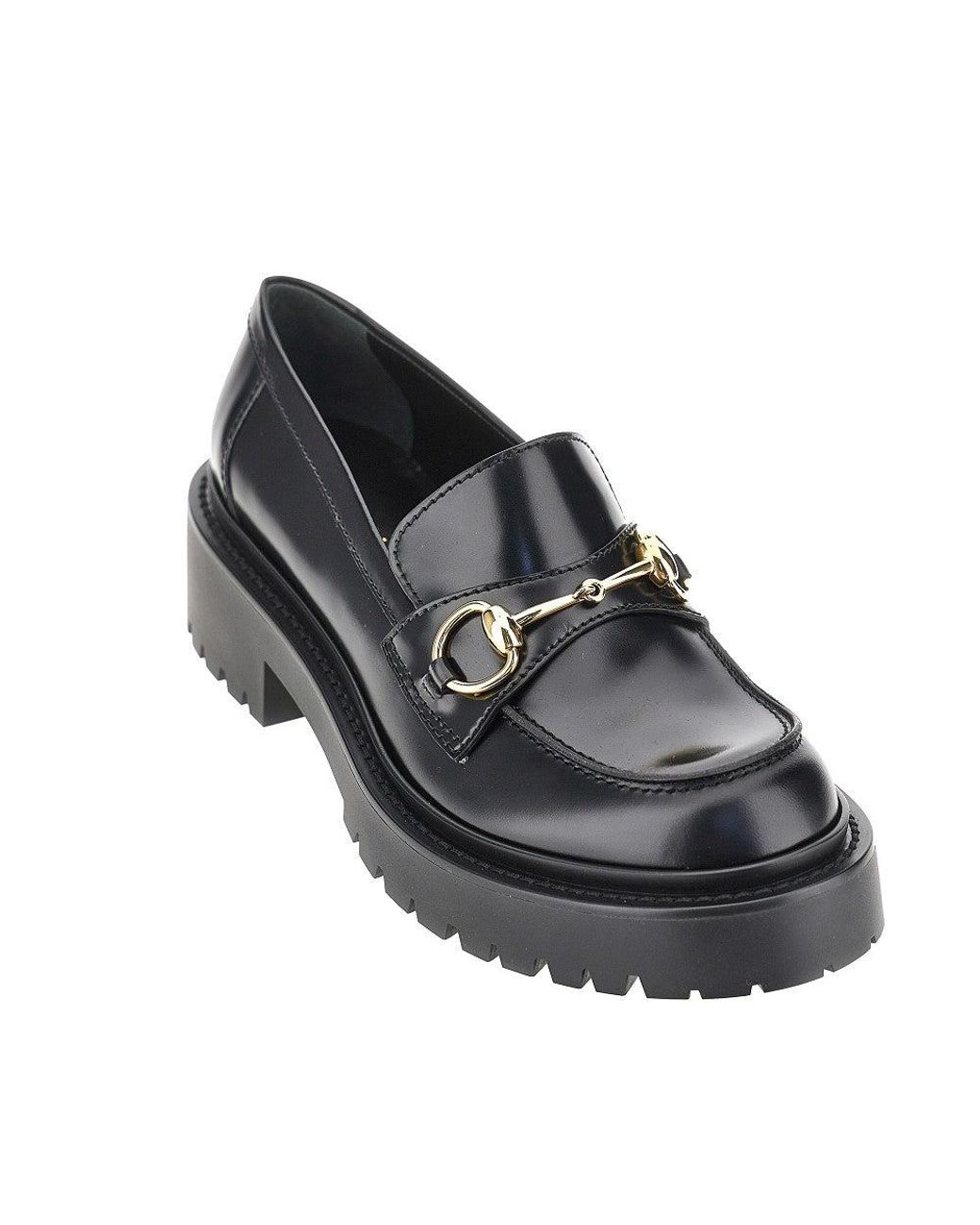 Gucci Blue Lug Sole Leather Loafers With Horsebit