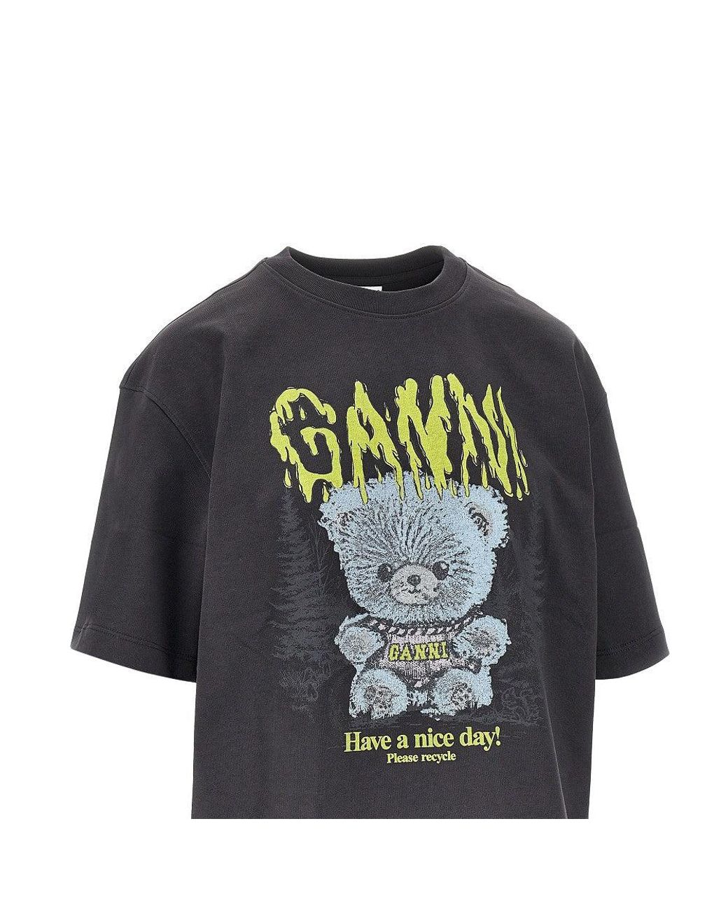 Ganni Black 'Forest Teddy' Print Relaxed Fit T-Shirt
