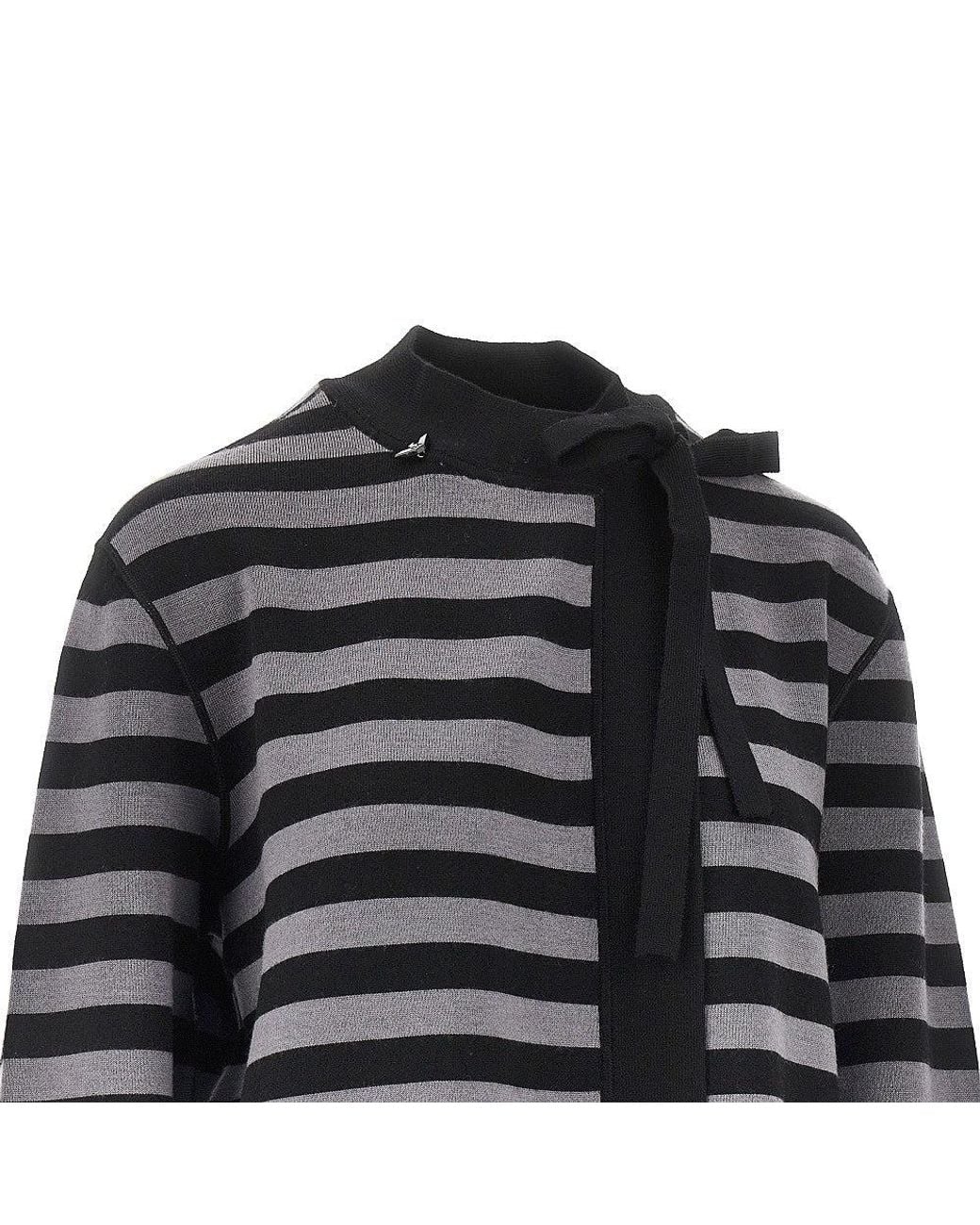 Emporio Armani Black Self-Tie Closure Striped Wool Cardigan