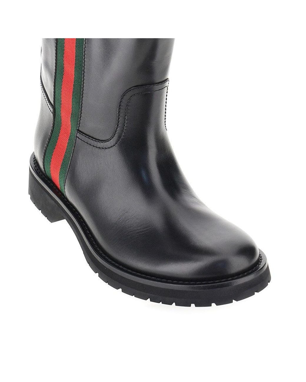 Gucci Black Leather Boots With Web Intarsia for men