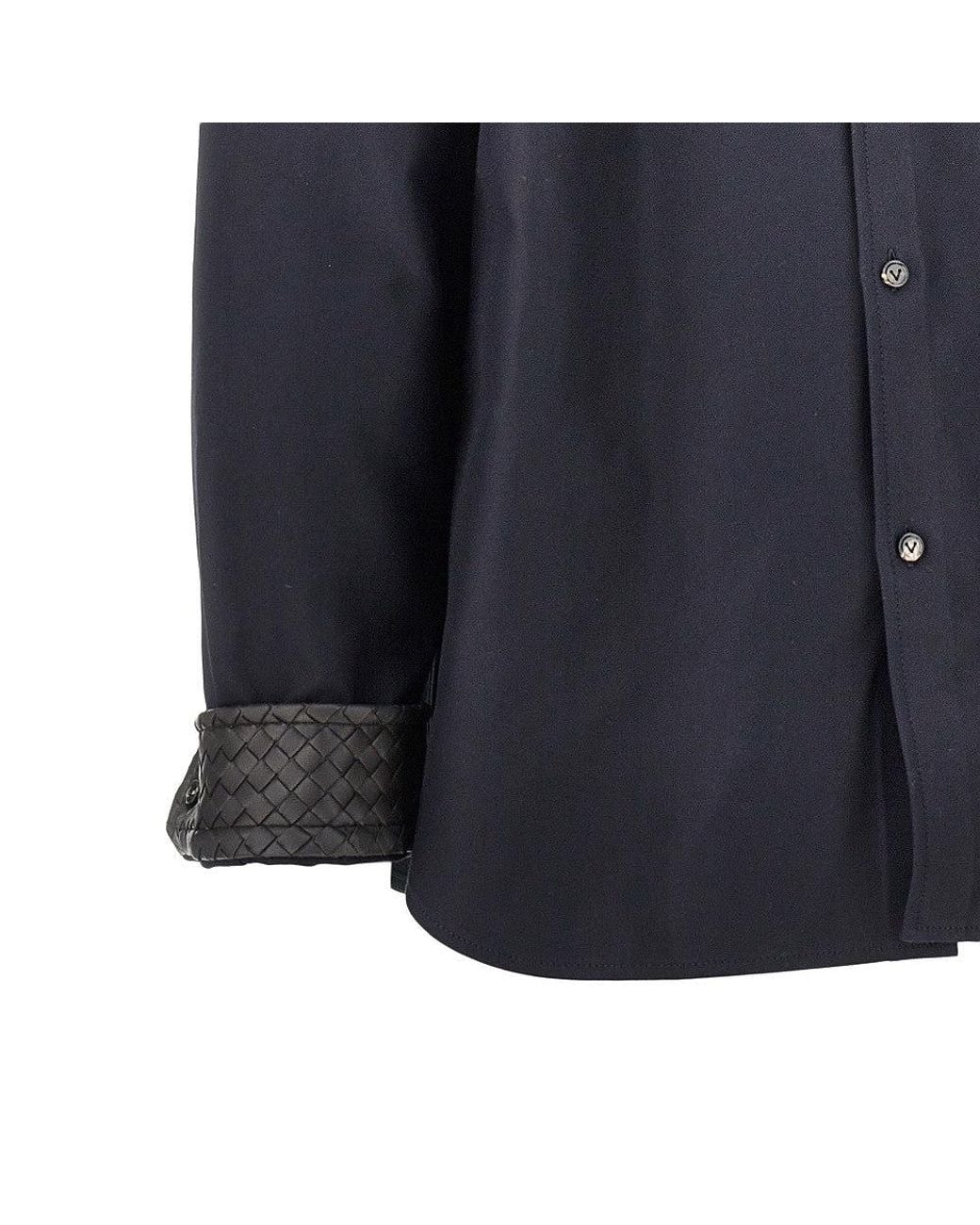 Bottega Veneta Blue Gabardine Overshirt With Leather Details for men