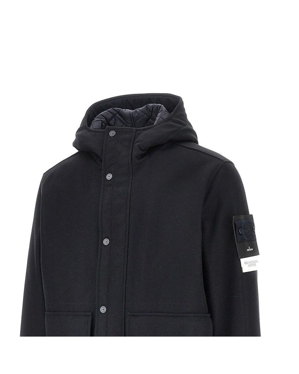 Stone Island Blue Flannel Jacket With Logo Badge for men