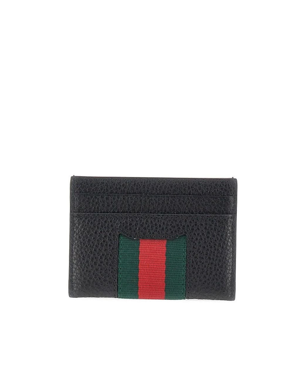 Gucci Black Leather Cardholder With Web Intarsia for men
