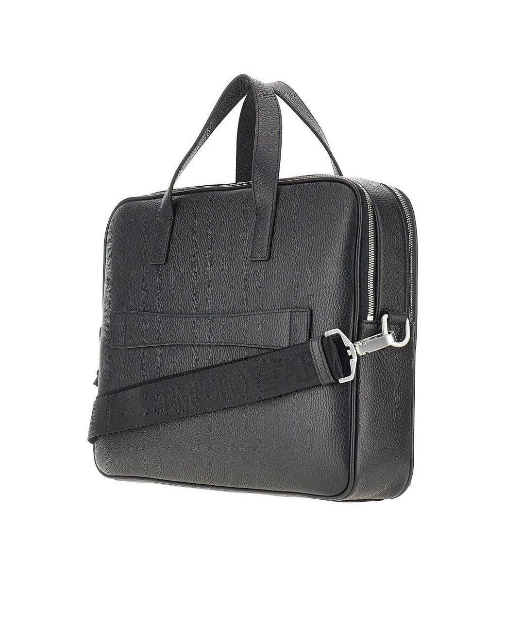 Emporio Armani Black Grained Leather Business Bag for men
