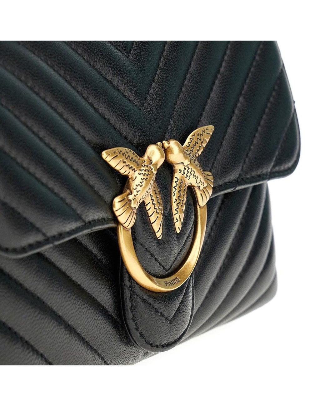 Pinko Black Chevron Nappa Leather Mini Love Lady Puff Bag