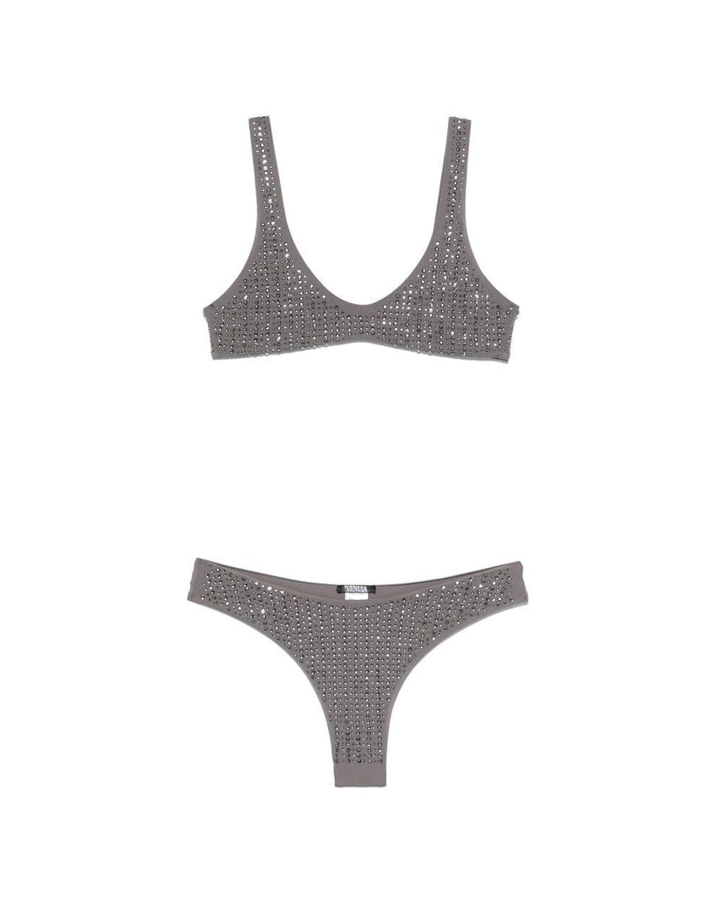 VENUJA Gray Crystal-Embellished Lycra Bikini