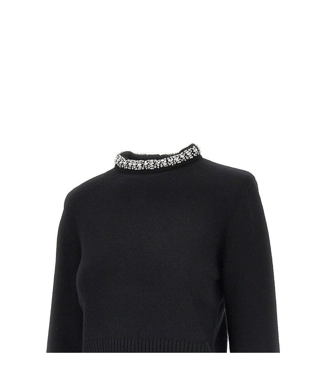 Pinko Black Knitted Crewneck Sweater With Crystals