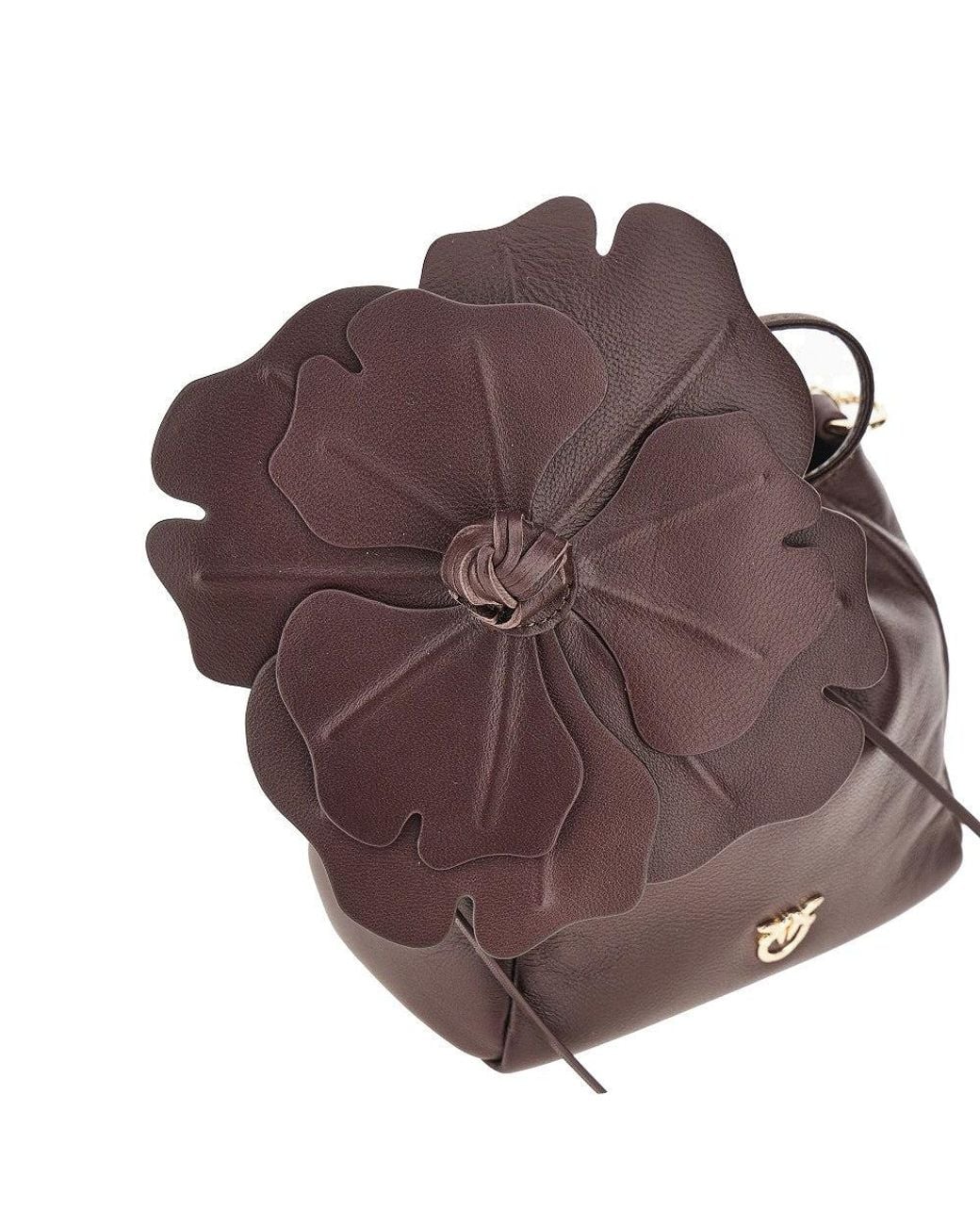 Pinko Brown Nappa Leather Bucket Bag With Flower