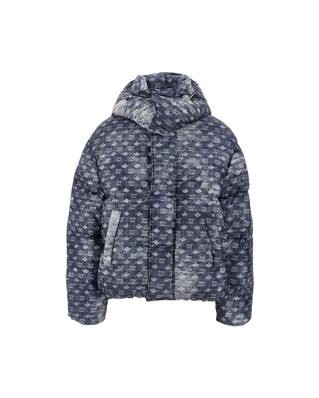 DSquared² Blue Denim-Effect Printed Down Jacket for men