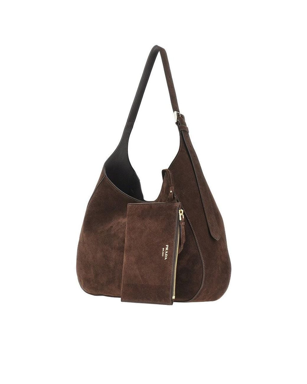 Prada Brown Suede Leather Large Boogie' Bag