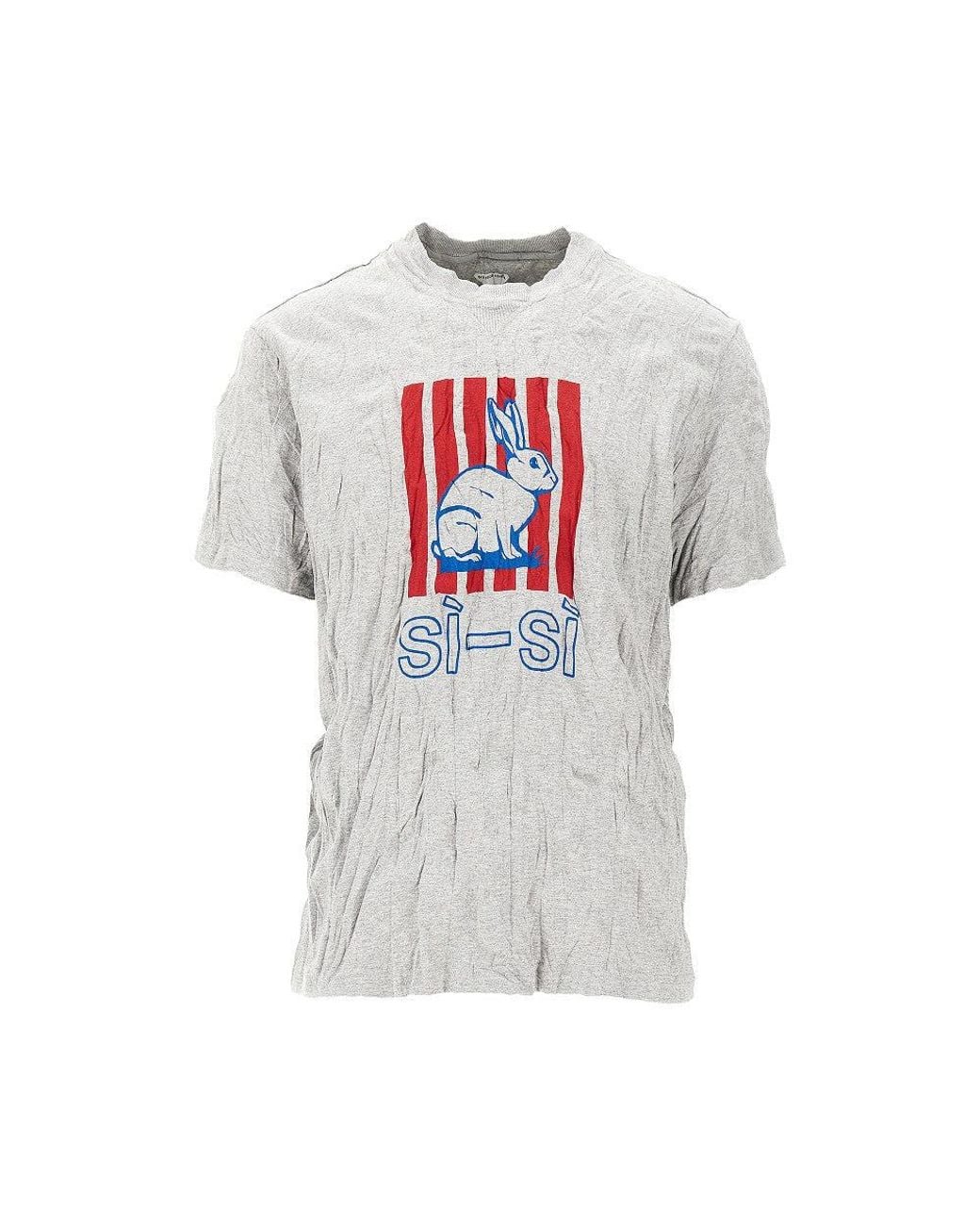 Bottega Veneta White Rabbit Print Froissé Jersey T-Shirt for men