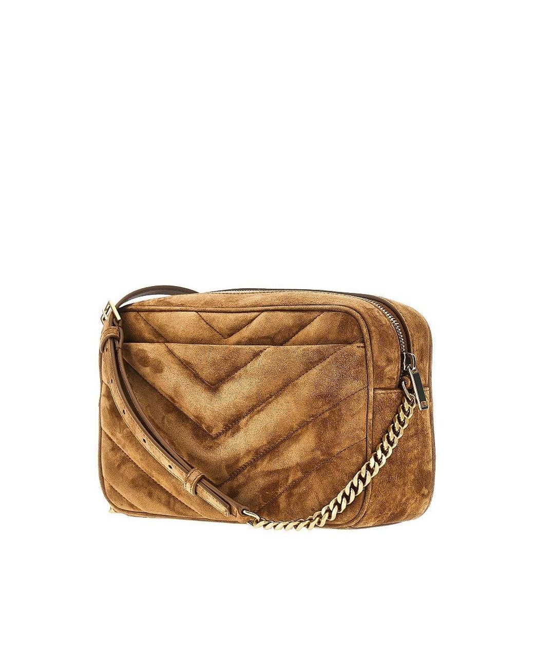 Saint Laurent Brown 'Loulou' Matelassé Suede Leather Camera Bag